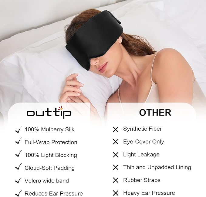 100% Mulberry Silk Sleep Mask for Women & Men Beauty Sleep, Adjustable Blindfold Silk Eye Mask for Sleeping Side Sleepers, Soft Pressure-Free Design for Home, Travel, Office, Nap