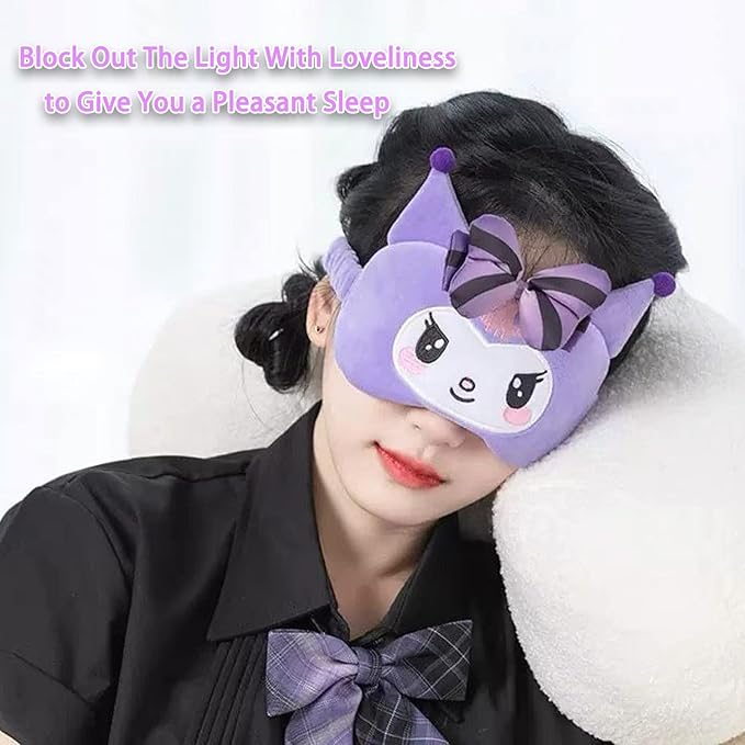 Kawaii Sleep Eye Mask for Girl & Womens Sleep Mask Cute Cartoon Soft Plush Eye Cover Headband Kids Eyeshade Birthday Christmas Gifts