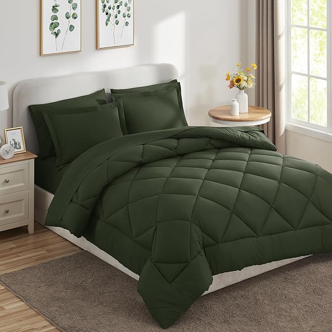 CozyLux Full Size Comforter Sets Dark Green - 7 Pieces Bed in a Bag Full, Luxury Soft Bed Set for All Seasons, Bedding Set with Down Alternative Comforter, Sheets, Pillowcases & Shams