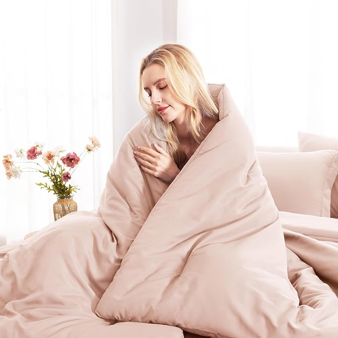 CozyLux King Size Comforter Set Blush Pink, 7 Pieces Bed in a Bag King Comforter Set with Sheets, Luxury Bedding Sets with Down Alternative Comforter, Fitted Sheet, Flat Sheet, Pillowcases & Shams