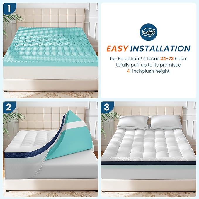 4 Inch Memory Foam Dual-Layer Mattress Topper Queen Size - 2Inch 1000GSM Quilted Pillow Top with Down-Alternative + 2Inch 5-Zone Egg Crate Memory Foam (Full, 54"x75")