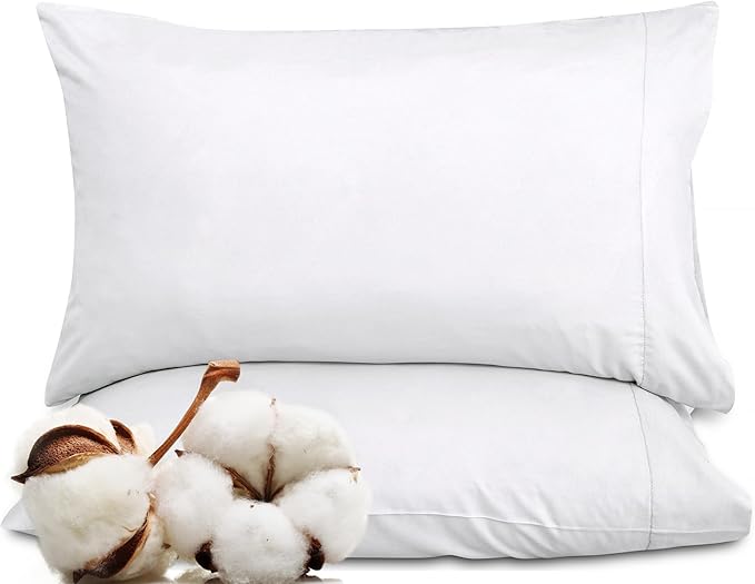 Royale Linens White Cotton Pillow Cases Queen Size Set of 12 - Bed Pillow Covers - 100% Cotton Pillowcases - Soft & Cooling - Envelope Closure - Hotel Quality Bulk Pillowcases 20" x 30"