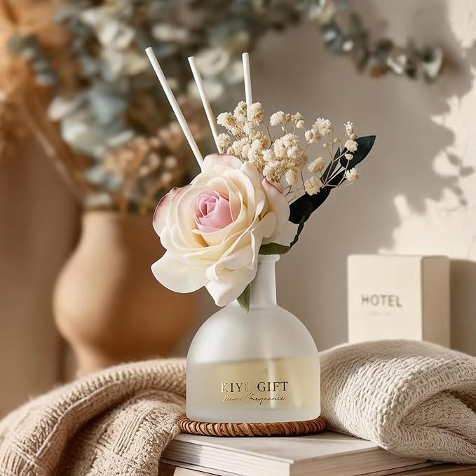 Reed Diffuser Set,4.06 oz Scented Diffuser with 6 Sticks,Home Fragrance,Reed Diffuser for Bathroom Shelf Decor (Crisp Linen)