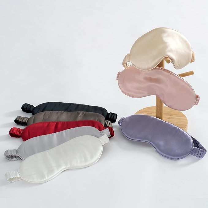 100% 22 Momme 6A Grade Double-Sided Pure Mulberry Silk Eye Mask Soft Breathable Sleep Blindfold with Elastic Headband for Men and Women Pack of 1 (Purple)