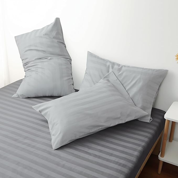 100% Egyptian Cotton Pillow Cases Set of 2, King Size 400 Thread Count Cooling Pillowcases, Soft and Breathable Pillow Covers with Envelope Closure, 20x36 Inches (King, Striped Gray)
