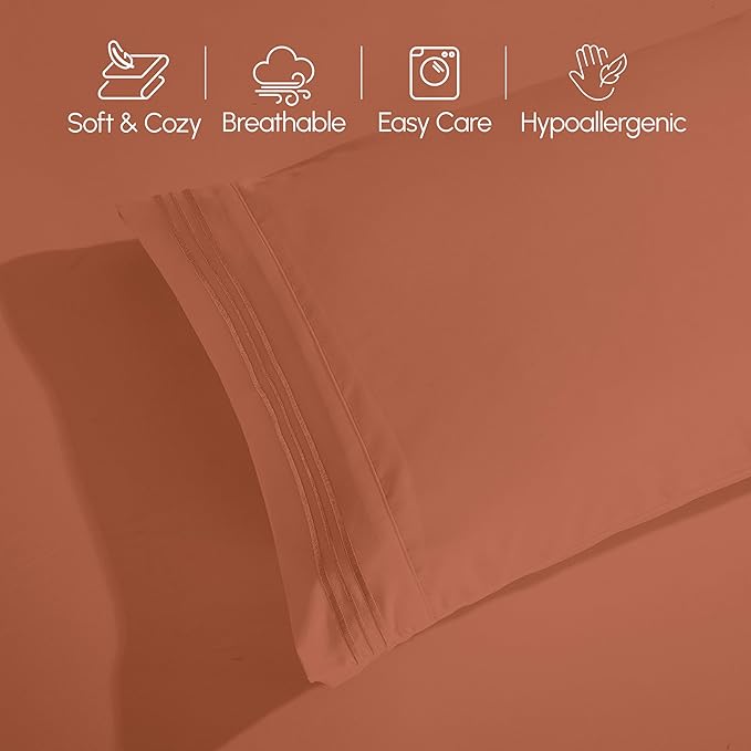 Elegant Comfort Luxury 1500 Premium Hotel Quality Microfiber 4-Piece Sheet Set - Soft, All Around Elastic 18-24 Inches Deep Fitted Sheet - Extra Deep Pocket Sheets, Full, Coral