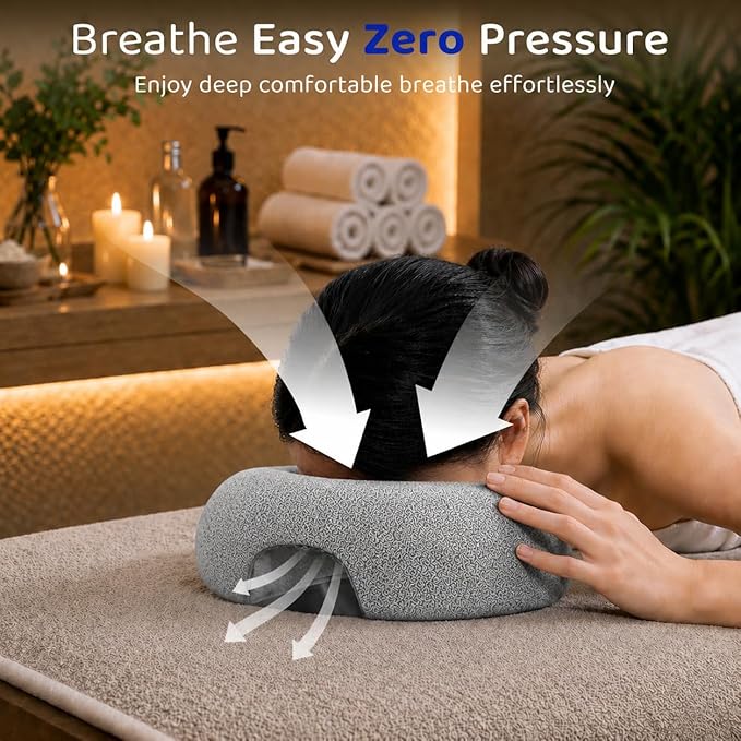 Round Face Down Pillow for Massage, Lash Extensions & Facials – Breathable Prone Support Cushion with Face Hole, Soft Neck & Head Comfort Pillow for Spa, Salon, Tattoo, Stomach Sleeping & Home Use