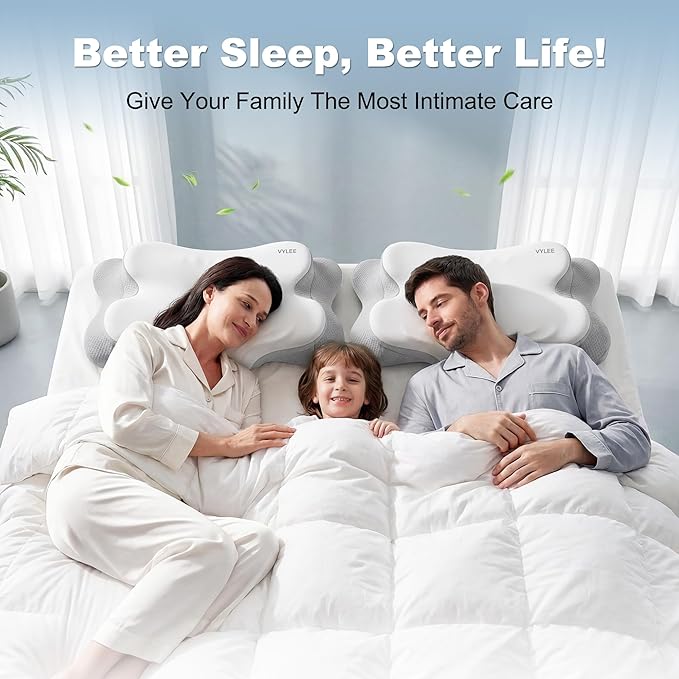 VYLEE Cervical Neck Pillow for Pain Relief, Ergonomic Memory Foam Pillow for Neck Support, Cooling Contour Orthopedic Pillow for Side, Back & Stomach Sleepers