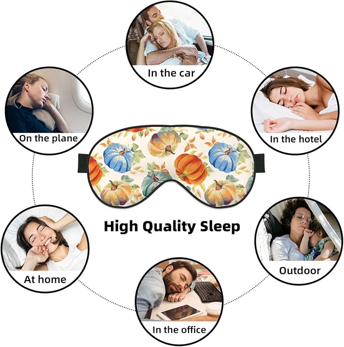 Watercolor Fall Pumpkin Sleep Mask Eye Mask with Adjustable Strap Eye Sleep Shade Cover Blocks Light for Women Men Airplane Travel Nap