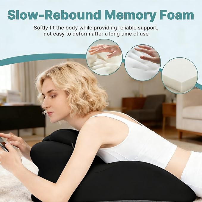 MOLERFO Ergonomic 27° Memory Foam Wedge Pillow for Back and Shoulder Support, Reduces Arm Pressure, Comfortable Support Cushion for Lounging, Reading, Watching TV, and Relaxation (Black) (Green)