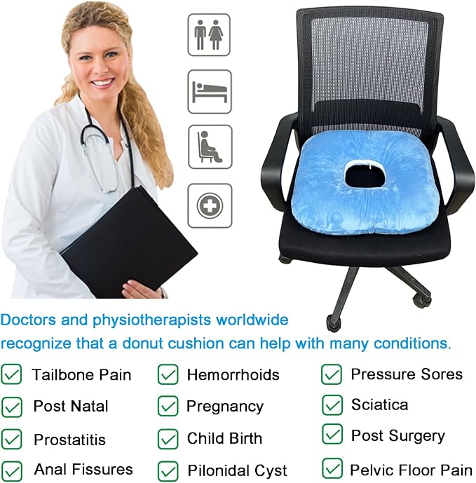 Donut Pillow Hemorrhoid Cushion for Tailbone Pain Relief, Medical Anti-Bedsore Seat Cushion for Pressure Sores, Bedsores, Pregnancy, Disabled & Paralyzed, Butt Pillow with Removable Cover