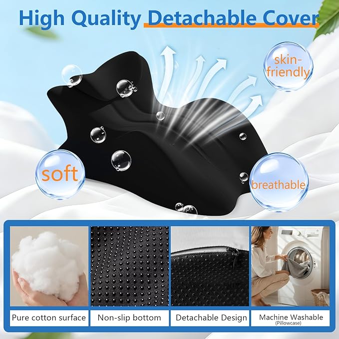Memory Foam Wedge Pillow, Ergonomic Contoured Intimacy Couples Pillow, 27° Angled Neck Support Pillow Back Support Cushion, Multi-Functional Bed Position Pillow with Removable Cover Black