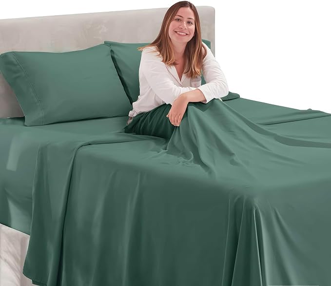 Nestl King Size Sheet Set, 4 Piece Extra Deep Pocket (18-24 inches), Microfiber, Hotel Luxury, Soft, Breathable, Wrinkle-Free, Easy to Care, Forest Green