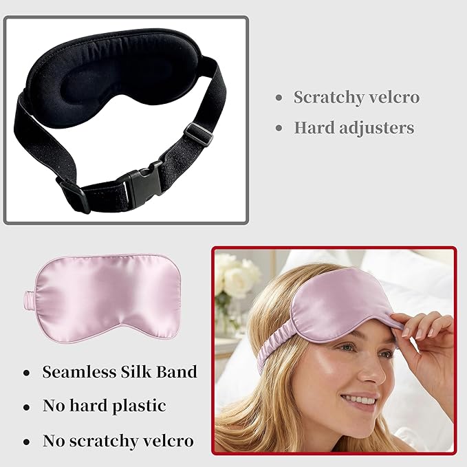 ZLYC 100% Mulberry Silk Sleep Mask Pressure-Free Eye Cover Soft Light Blocking Blindfold for Travel & Nap, Solid Pale Dusty Pink