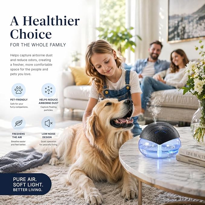 Air Freshener(Black) - for Home, Bedroom, Office and Warehouse - Essential Oil Aroma Diffuser with LED Color Night Light and Soothing Water Flow Sound - for Pets and Smokers.