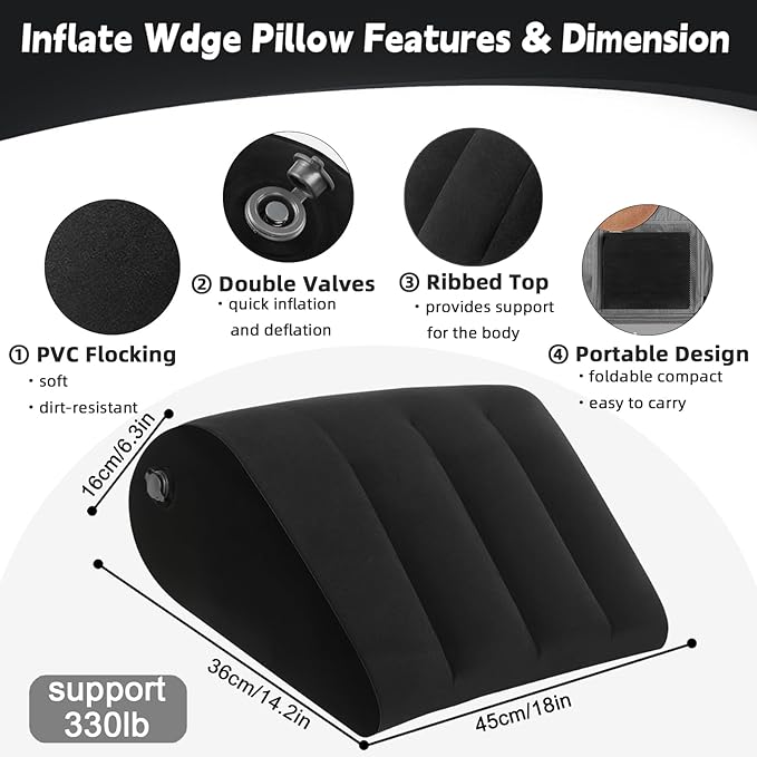 Inflatable Wedge Pillow for Traveling & Sleepingโ Portable Bed Wedge Cushion With Silk Eye Mask for Leg Elevation,Back Support & Relaxation,Compact Lumbar Pillow for Camping, Home Use& Outdoor Trips