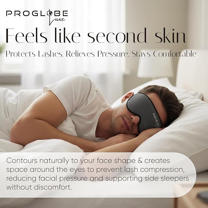 Proglobe Luxe Blackout Sleep Mask, 100% Blackout Eye Mask, 3D Contoured Zero Pressure Design, Soft Breathable Modal Fabric, Adjustable Strap, Travel Pouch Included for Women and Men, Dark Grey
