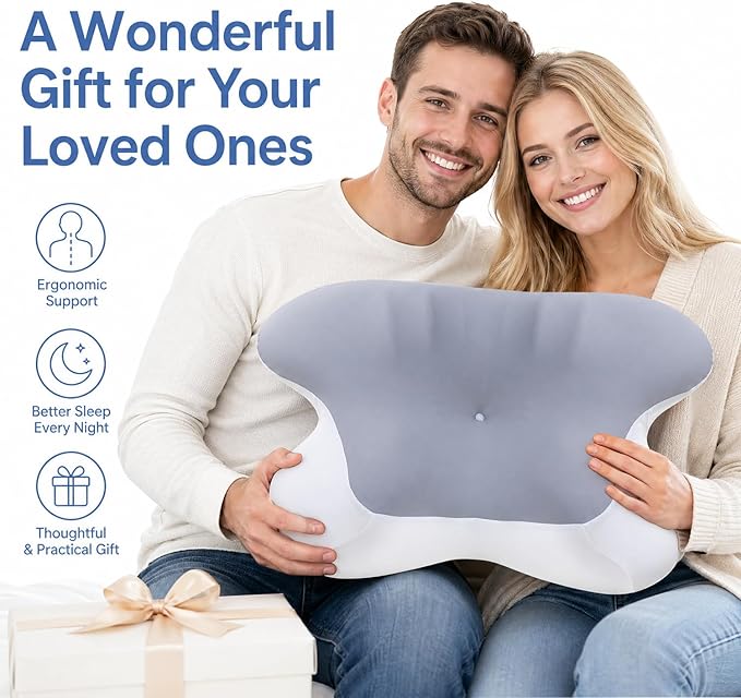Butterfly Cervical Pillow, Memory Foam with Dual Height (11cm/13cm), Skin-Friendly Breathable Fabric, Ergonomic Neck Support for Sleep Relief Grey &White