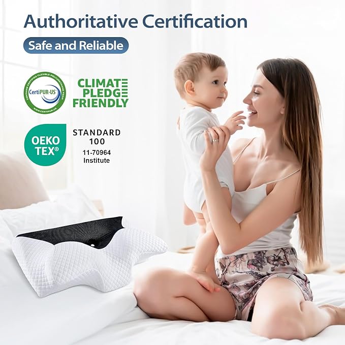HOMCA Cervical Contour Memory Foam Pillow for Pain Relief, Orthopedic Neck Bed Pillow for Side Sleepers Back and Stomach