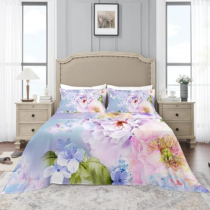 YIYEA King Size Pillow Cases Set of 4, Ultra Soft 1800TC Hotel Quality Double Brushed Microfiber Embroidered Pillowcases and Floral Pillow Covers, Envelope Closure, Fade Resistant (20"x36")