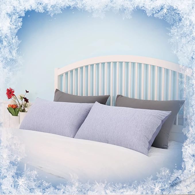 HOMFINE Cooling Pillowcases King Size - Double Side Q-Max 0.439 Cooling Fiber for Pillow Protector, Breathable Cold Pillow Cover for Hot Sleeper Night Sweat, Hidden Zipper, 2 Pack (20"x36", Blue)