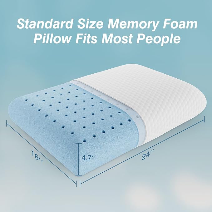 DUMOS Memory Foam Pillows for Sleeping 2 Pack, Bed Pillows for Adults with Washable Cover and Breathable Mesh, Gel Cooling Pillow for Back and Side Sleeper Support, White
