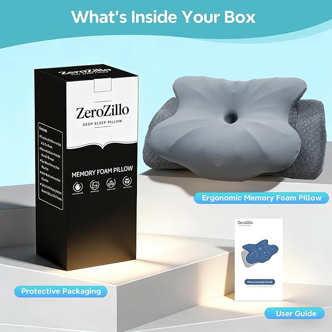 Cervical Neck Pillow for Sleeping, Ergonomic Memory Foam Pillow for Neck Pain Relief, Dual Height Contour Support for Side and Back Sleepers, Cooling Breathable Pillowcase, Grey