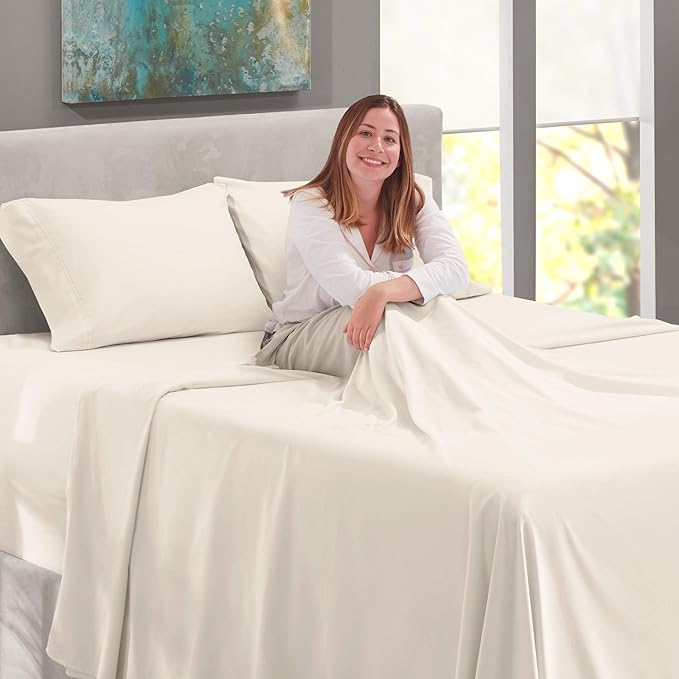 Nestl Full Size Sheet Set, 4 Piece Extra Deep Pocket (18-24 inches), Microfiber, Hotel Luxury, Soft, Breathable, Wrinkle-Free, Easy to Care, Off White