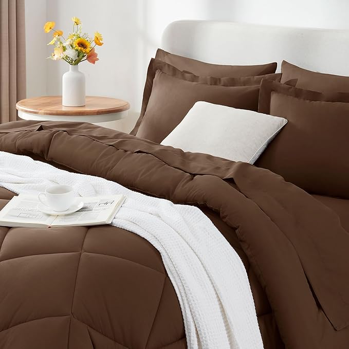 CozyLux Oversized King Comforter Set Brown - 7 Pieces Bed in a Bag Comforter Set with Sheets, Luxury Soft Bed Set All Seasons, Bedding Set with Down Alternative Comforter, Sheets, Pillowcases & Shams