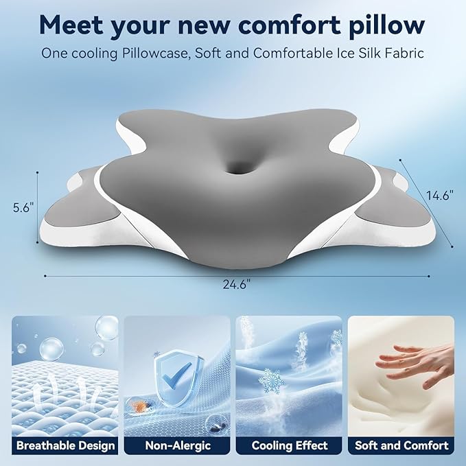 Sleep Apnea Pillow with Neck Pain & Snoring Relief-Orthopedic Cervical Pillow,Ergonomic Contour Memory Foam Pillow for Side,Back,Stomach,Dreamers Relief,Medium Firm Support (Darkgrey, Queen Size)