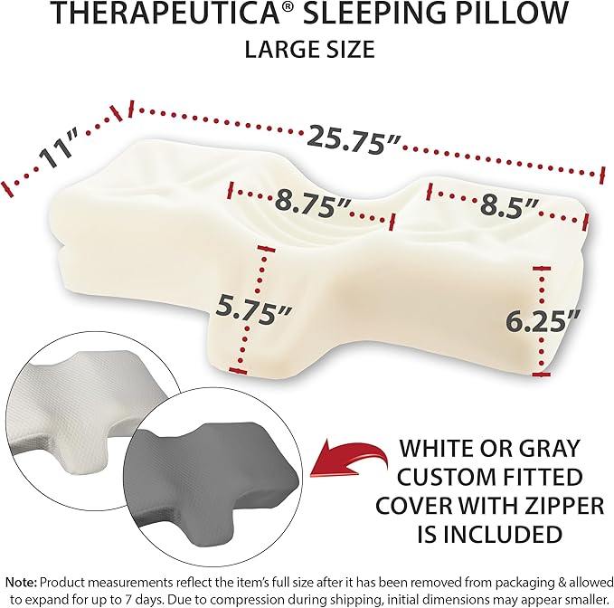 Therapeutica Cervical Orthopedic Foam Pillow - Neck Support Pillow for Side & Back Sleepers - Ergonomic Pillow for Neck Support, Relief, & Spinal Alignment – Large Size, Firm, Gray
