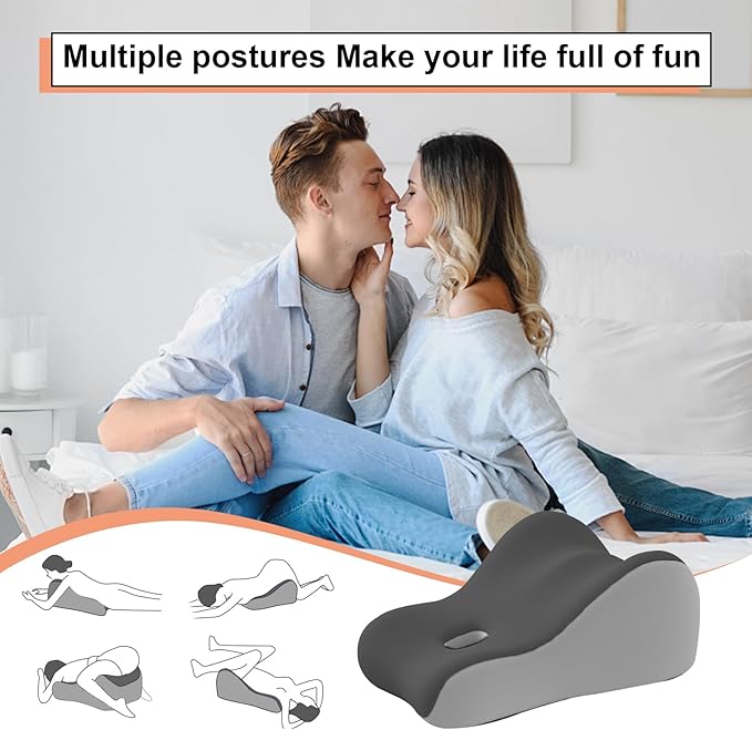 Intimacy Support Wedge Pillow for Couples, Memory Foam Positioning Cushion for Back, Neck & Waist Pain Relief with Washable Cover, Portable Design for Relaxing, Reading & Adult Play-Grey