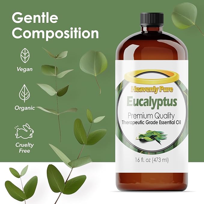 Heavenly Pure - Eucalyptus Essential Oil 16 oz Large Bottle for Spray, Diffuser, Humidifier - 473 ml