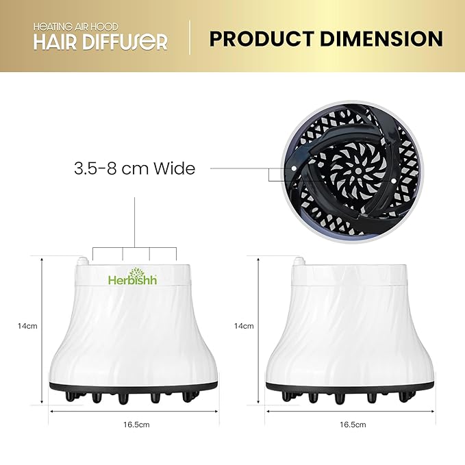 Herbishh Large Universal Diffuser Hair Dryer Attachment Adjustable 1.37" - 3.14" Dryer Diffuser Even Heat Rotary Clip for Curly Definition & Wavy Hair, Reduces Frizz & Adds Volume, Heat Resistant