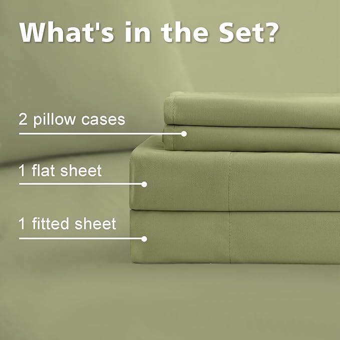 Cal King Size 4 Piece Sheet Set - Comfy Breathable & Cooling Bed Sheets Set, Soft and Wrinkle Free, Deep Pockets, Easy & Secure Fit, Hotel Luxury Bedding for Women, Men - Oeko-Tex - Olive