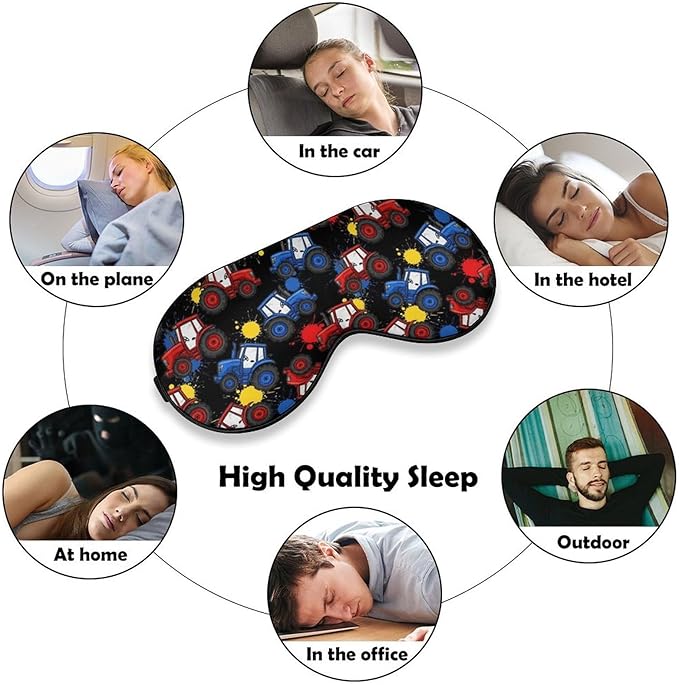 Boys Sleeping Mask Cartoon Tractor Car Kids Sleep Eye Mask Blindfold with Adjustable Strap Soft Eye Cover for Blocking Out Lights Tractor Decor for Bedding