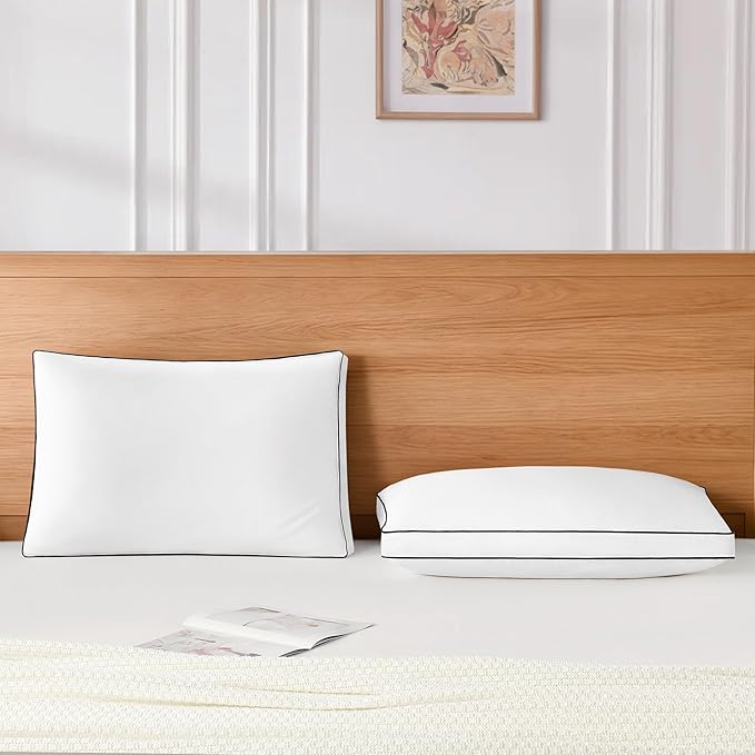 DOWNSTORIA Goose Feather Down Standard Bed Pillows 2 Pack, Luxury Hotel Collection Pillows Set of 2 with Gusset, Down Surrounded Pillow for Side and Back Sleepers, Gusseted Fluffy Pillows 20x26 in.