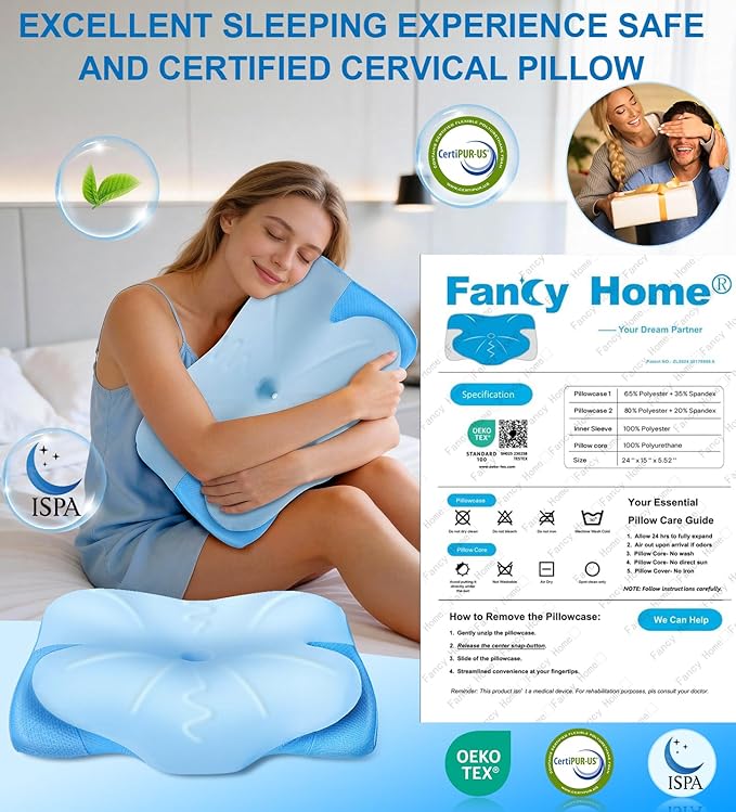 Cervical Neck Pillow for Sleeping, Ergonomic Side Sleeper Pillow for Neck Pain Relief, Adjustable Orthopedic Contour Cooling Mellow Cloud Align Pillows for Side/Back/Stomach Sleepers