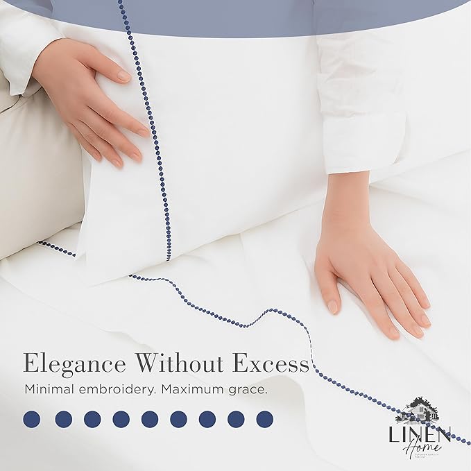 Linen Home 100% Cotton Percale Pearl Stitch Pillowcases Queen/Standard Size, Dark Blue, 2 Pieces of Pillow Case, Crisp and Cool Strong Bed Linen, 20 inches X 30 inches
