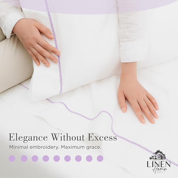 Linen Home 100% Cotton Percale Pearl Stitch Pillowcases King Size, Mauve Lavender, 2 Pieces of Pillow Case, Crisp and Cool Strong Bed Linen, 20 inches X 40 inches