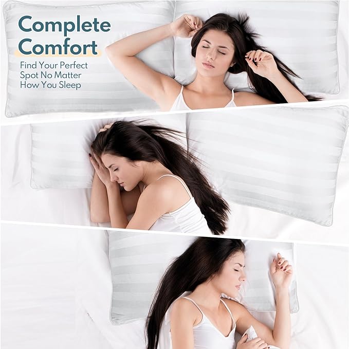 Standard Size Bed Pillows Set of 2 - Premium Breathable Down Alternative Pillows for Side, Back, and Stomach Sleepers Hotel Quality Fluffy Soft Microfiber Fill Cooling Skin-Friendly