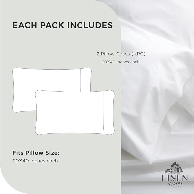 Linen Home 100% Cotton Percale Pillowcases King Size, Dove Grey, 2 Pieces of Pillow Case, Crisp and Cool Strong Bed Linen, 20 inches X 40 inches