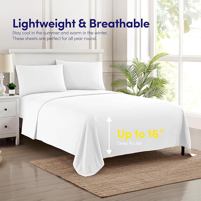 1500 Supreme Collection Extra Soft RV Short Queen Sheets Set, White - Luxury Bed Sheets Set with Deep Pocket Wrinkle Free Hypoallergenic Bedding, Over 40 Colors, RV Short Queen Size, White