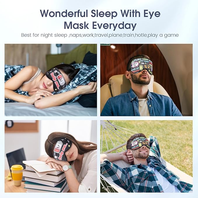 2 Pcs Boys Sleep Eye Mask, Guys Blackout Sleeping Silk Mask for Kids Adult Children's Travel Eye Mask Eye Cover Blindfold for Game (2 Pcs Game Mask - Style 9)