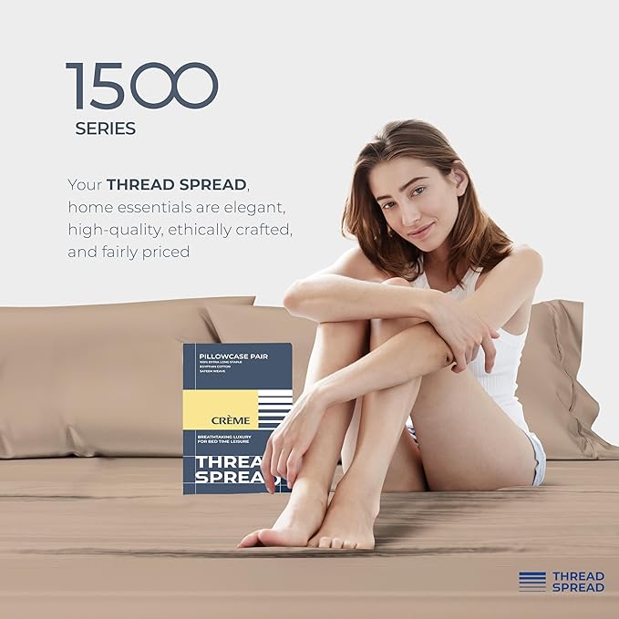 THREAD SPREAD 100% Egyptian Cotton Pillow Cases Queen Size Set of 2 - Luxury 1500 Series Queen Pillow Cases (Taupe), Soft Cooling Envelope Closure Hotel Quality Egyptian Cotton Pillowcases