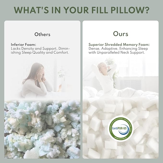 Pillows Queen Size Set of 2 - Cooling Shredded Memory Foam Pillow for Sleeping 2 Pack, Adjustable Cool Bed Pillows for Side, Back, and Stomach Sleepers, Gel Pillow Washable Removable Cover