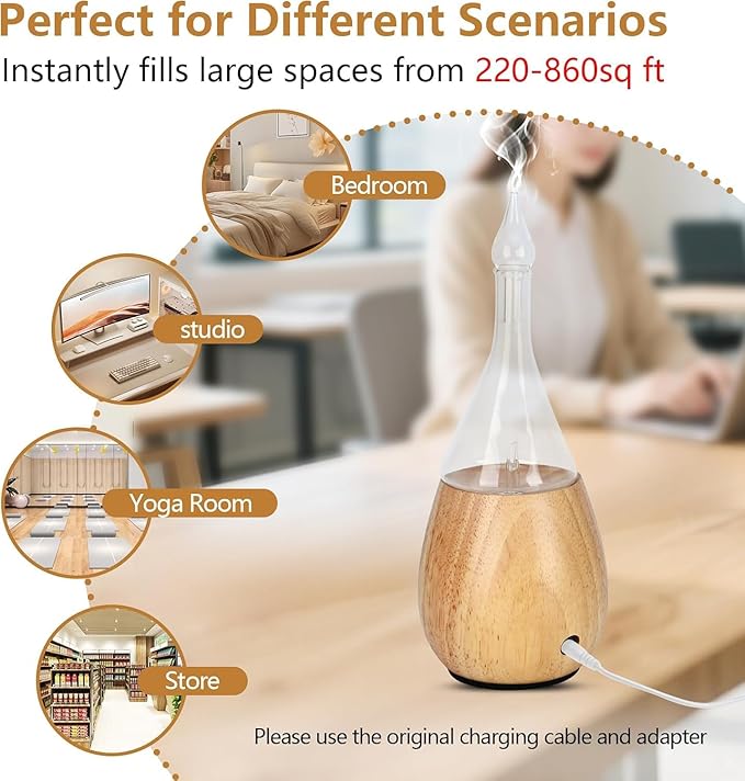 Lychee Essential Oil Diffuser Humidifiers, 7 Colors Light Setting, Quiet Diffuser, Small Aromatherapy Diffuser with Wood Grain Base for Room Home Office Bedroom Nice Gift