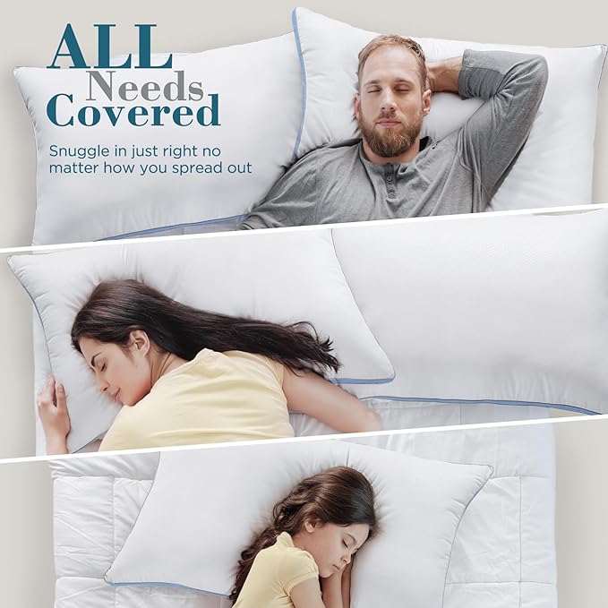 viewstar Bed Pillows Different Sizes Set of 2, Hotel Quality Cooling Down Alternative Gusseted Pillows for Side, Back, or Stomach Sleepers, Blue, Standard