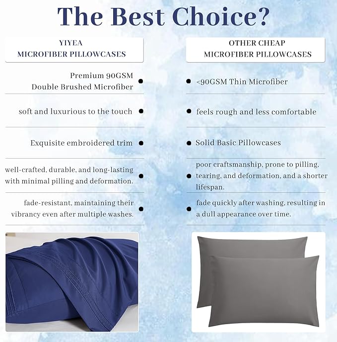 YIYEA California King Pillow Cases Set of 4, Ultra Soft 1800TC Hotel Quality Double Brushed Microfiber Embroidered Pillowcases, Envelope Closure, Fade Resistant (20"x40", Navy)