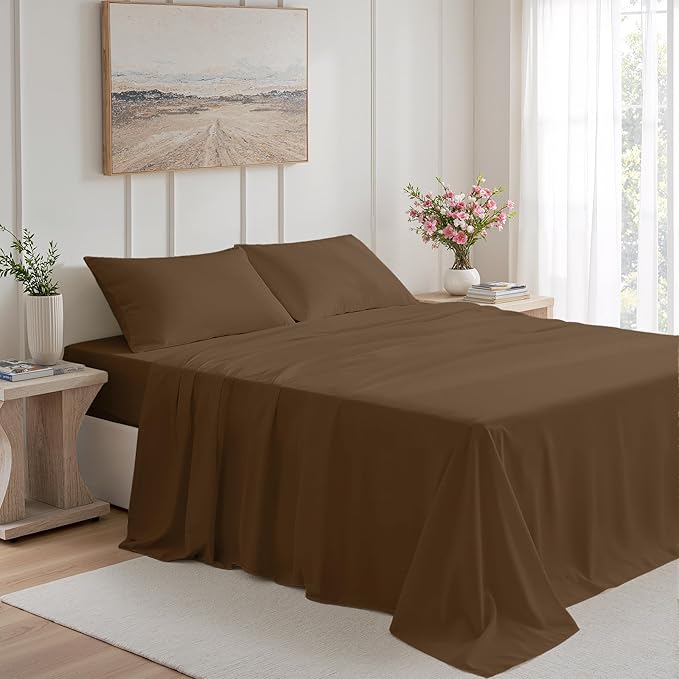 Full Size 4 Piece Bed Sheet Set - Ultra Imitation Cotton-Premium Breathable & Cooling Sheets - Hotel Luxury Bed Sheets Deep Pocket up to 15"- Wrinkle, Fade, Stain Resistant (Dark Brown, Full)